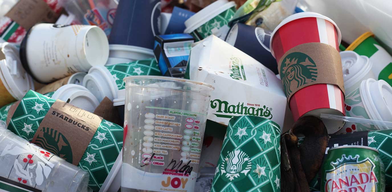 A display of rubbish and empty plastic items